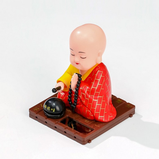 태양열 스님 인형 장식 자동 흔들 소품, 1개, 빨강_대형