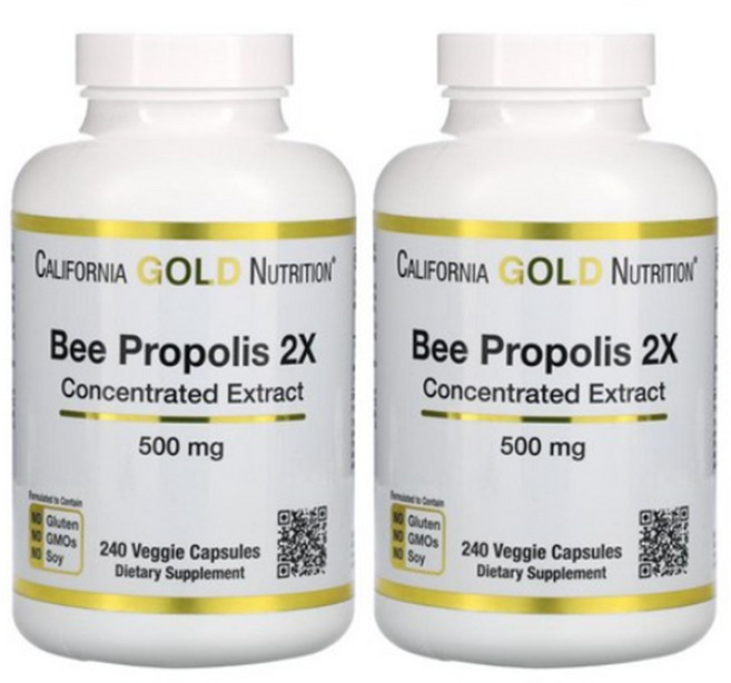 [1+1] CGN 캘리포니아골드뉴트리션 꿀벌 프로폴리스 500mg 240정 베지 캡슐 벌 비 Propolis, 2개