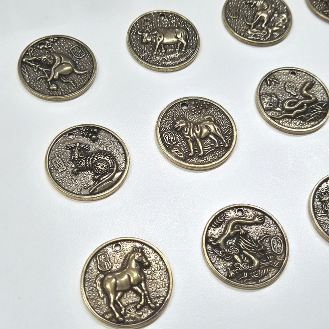 황동 12간지 엽전 동전 펜던트 DIY 키링 만들기 십이지신 풍수소품 부적, 1개, 쥐