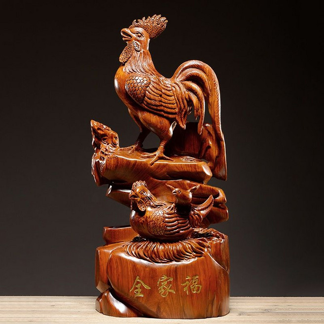 木雕雞擺件 黃花梨實木工藝品, 花梨全家福雞高為50cm