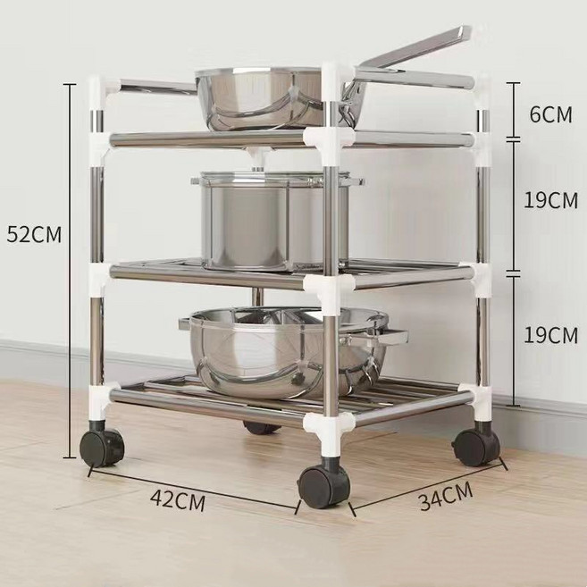 Siemzon 주방 수납 선반 다용도 주방 조립식 바퀴 진열장 거실 욕실 가정용 전자레인지 다층 거치대반, 스테인리스 스틸 컬러, 3단