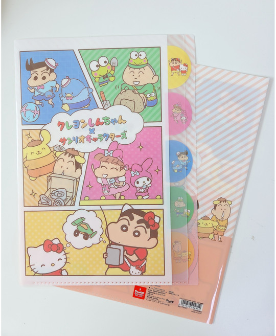산리오 캐릭터즈 콜라보 크레용 신짱 클리어 파일 함께놀자 A4 L자 홀더 서류 보관 화일, 1개