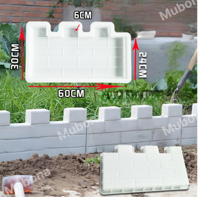 Mubona 벽돌 블록 시멘트 몰드 틀 높은 화단 울타리 텃밭 벽, 1개, 60x30x높이 6cm