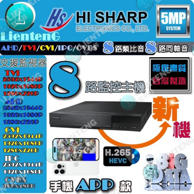 昇銳 4路 H.265 監視器監控主機 同軸音, 1個, HI SHARP昇銳監控主機8路, HI SHARP昇銳監控主機, 8路
