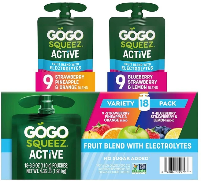 GoGo squeeZ 전해질이 함유된 활성 과일 블렌드 | 18개입 버라이어티 팩 | 블루베리 딸기 레몬 & 딸기 파인애플 오렌지 | 실제 과일 및 항산화 물질 비타민 A 비, 3박스, 1.98kg - 쿠팡