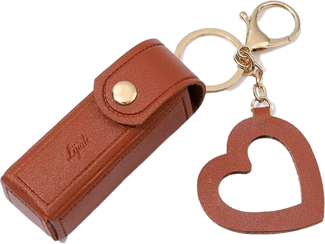 립스틱 케이스 거울 키링 보관 수납 키홀더 열쇠고리, 브라운, 1개