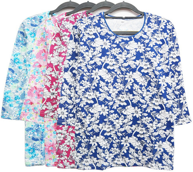 형제상회 할머니티 할머니옷 면 라운드티 여름 7부 요양원 실내복 0041SS08