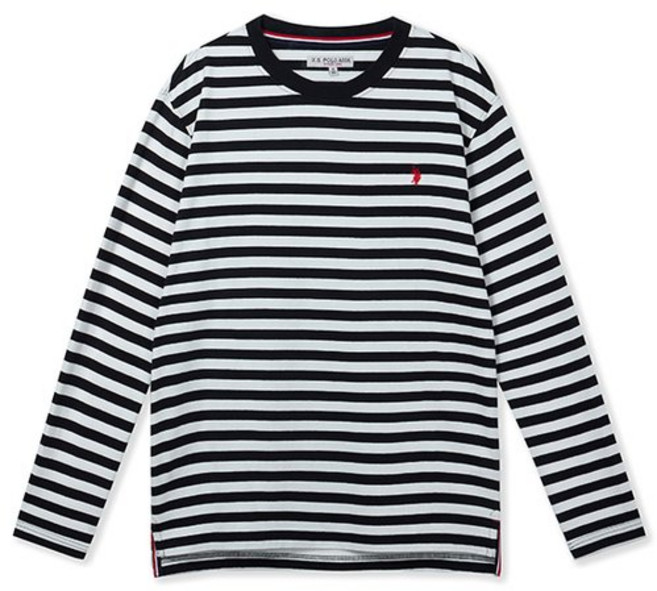 [U.S. POLO ASSN.] 코튼 라운드티셔츠 남성_블랙스트라이프