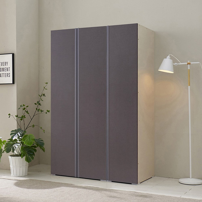 [케이컴퍼니] LPM 심플비1200옷장세트DD (800긴문옷장+400도어이불장), 그레이