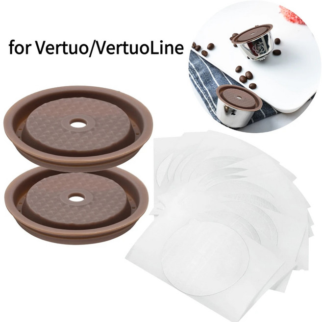 VertuoVertuo 라인 캡슐 용 재사용 가능한 실리콘 커버 Vertuo Next Machine Cup Lid 용 일회용 오리지널 커피 캡 필터, 1)2Pcs Silicone Cover