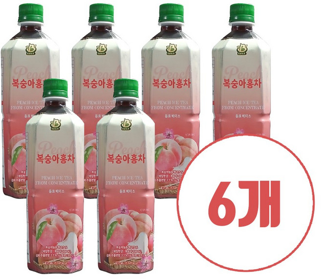 복숭아홍차 음료베이스 아이스티. 베네비(Bene.B), 6개, 835ml