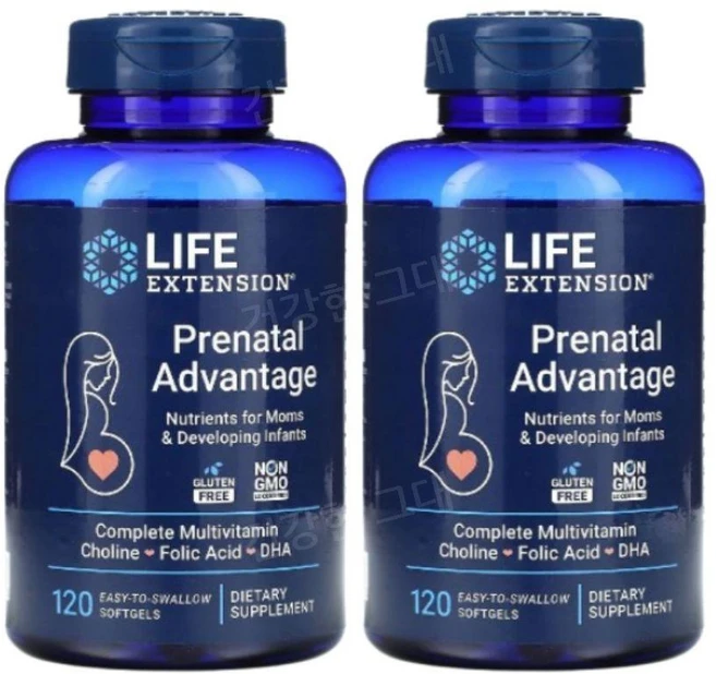 라이프익스텐션 임산부 프리네이탈 어드밴티지 120소프트젤 2개 멀티비타민 콜린 엽산 DHA, 120정 - 쿠팡