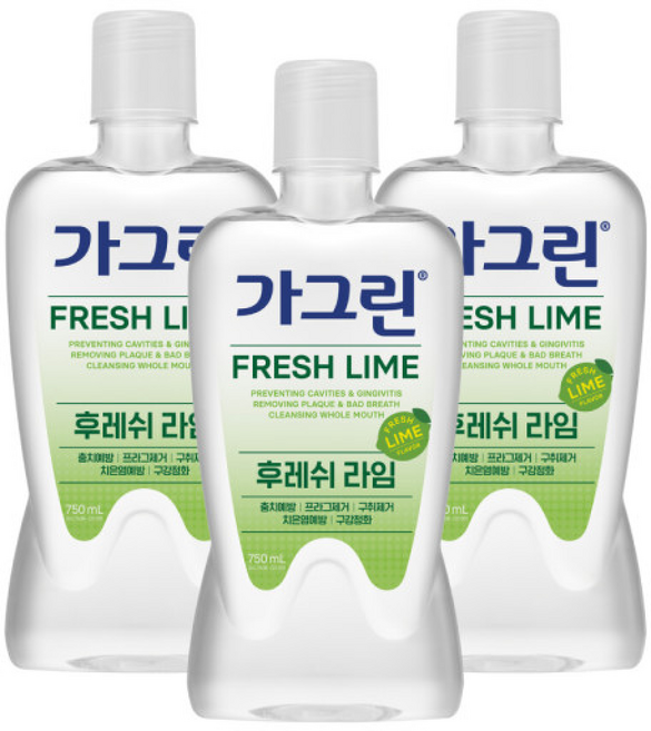 가그린 후레쉬 라임, 3개입, 750ml