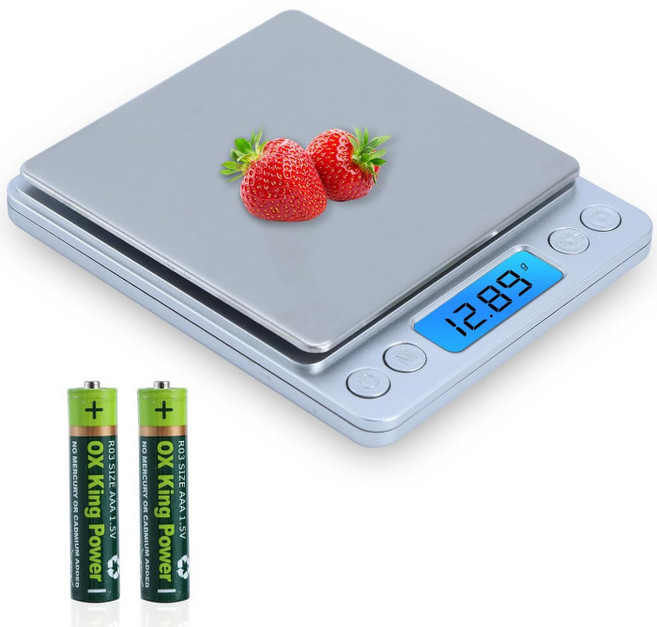 전자저울 스테인리스 스틸 주방 및 가정용 베이킹 0.01g 단위까지 측정 가능, 16*12.3*3.2, 실버, 3kg