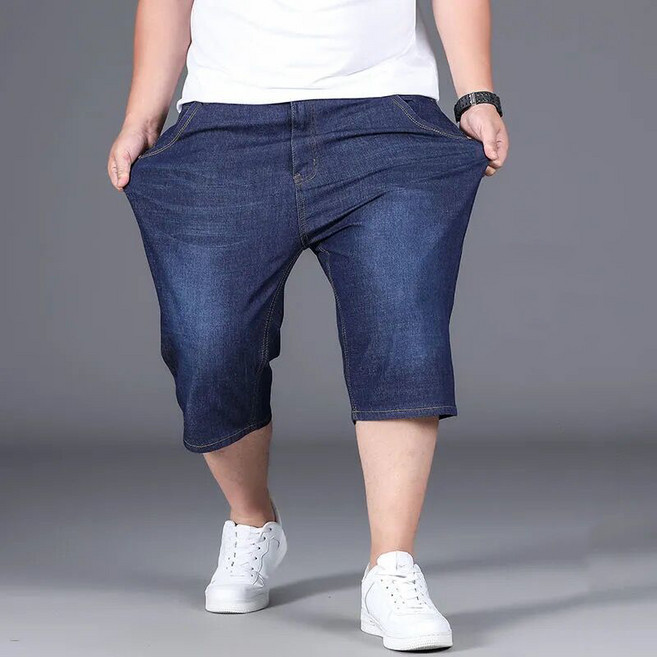 ~100kg까지 남자 여름 데님 칠부 와이드 일자 청바지 하이웨스트 반바지 팬츠