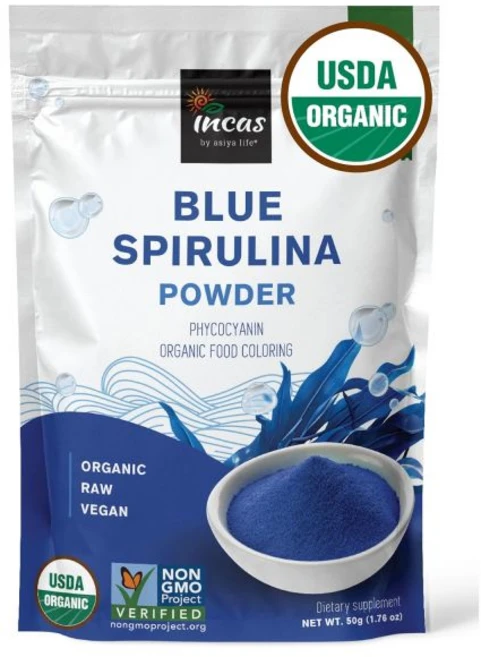 USDA 유기농 블루 스피루리나 파우더피코시아닌 추출물 비린내 없음 청록조류 비건 단백질 스무디 천연 식용 색소 베이킹 음료1.06온스, 1.75 Ounce (Pack of 1), 50g, 1개 - 쿠팡