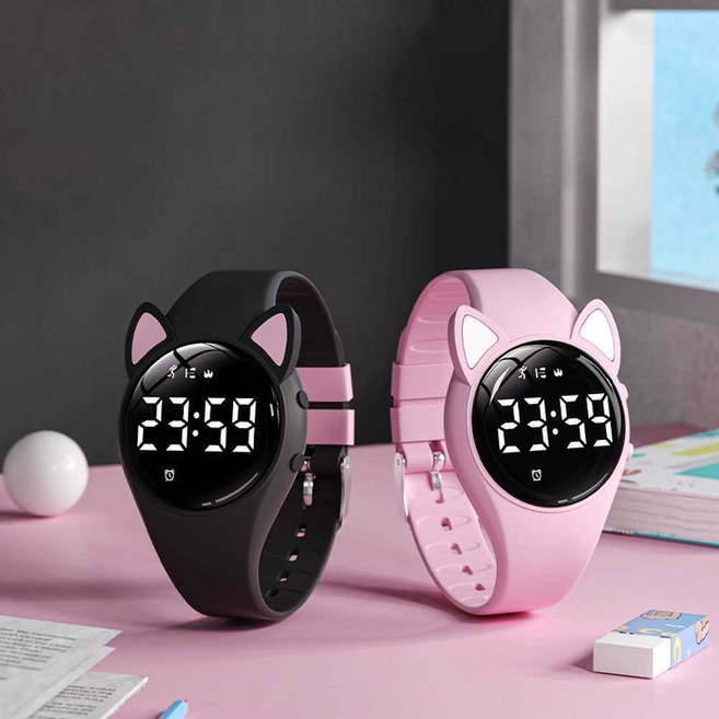 어린이 고양이 손목 시계 캣 귀 디지털 스마트 방수 워치