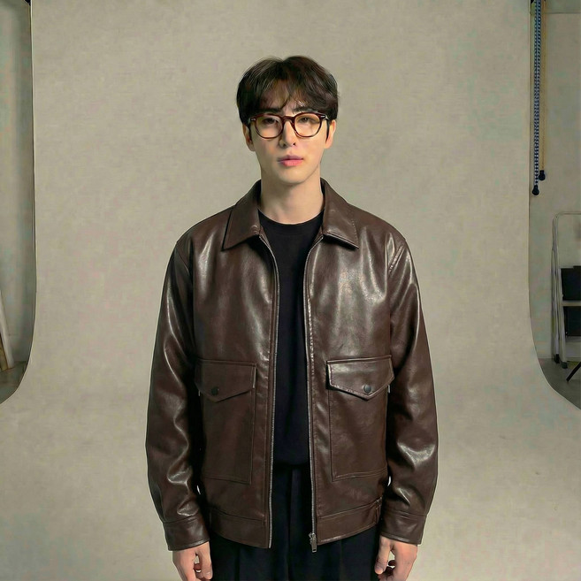 Akimu 남자 가죽 집업자켓 칼라넥 비즈니스 빅사이즈 바람막이