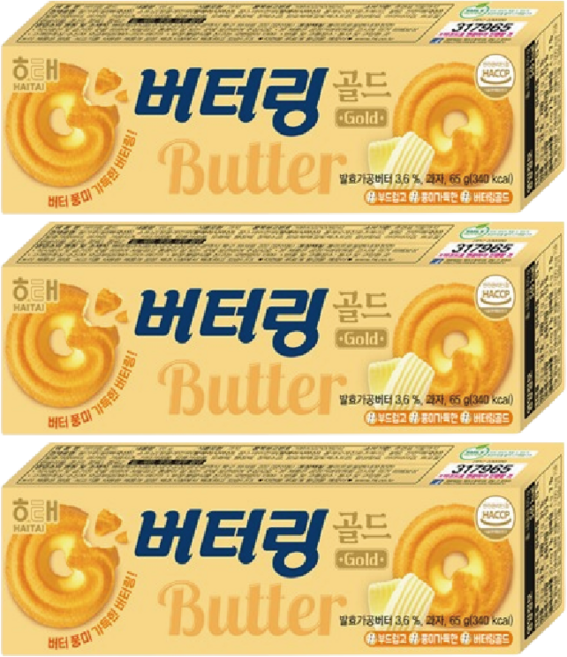 해태제과 버터링 골드, 65g, 24개