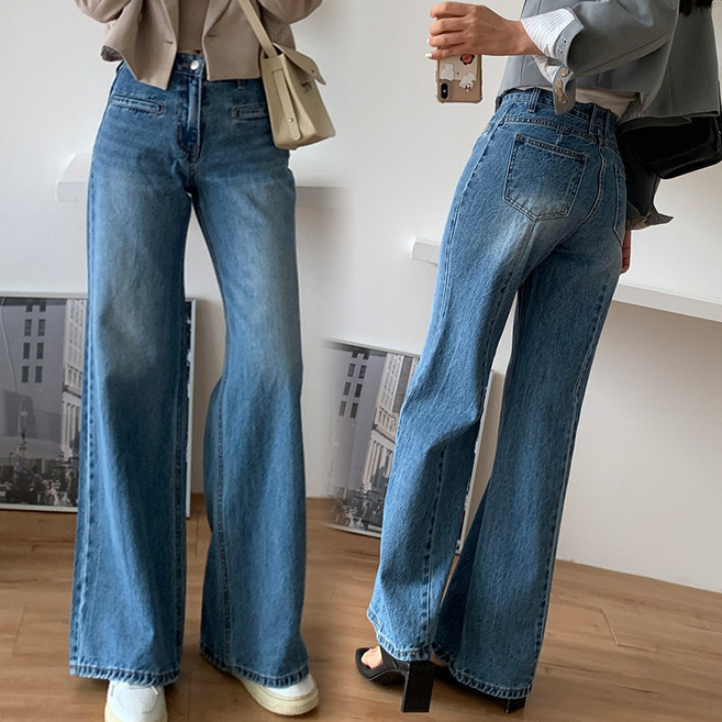 순이 C.여성 빅사이즈 투포켓 와이드 데님 팬츠