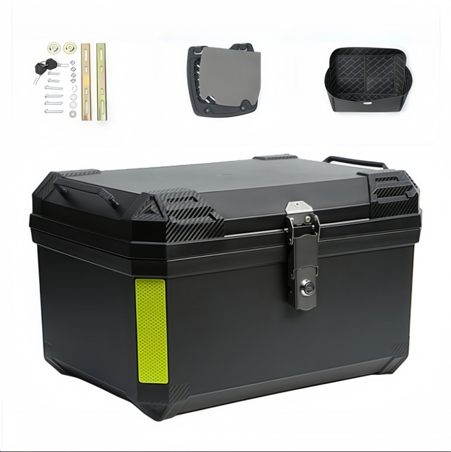 홈해락 탑박스 오토바이 70리터 배달통 스텐 잠금 장치 스쿠터 트렁크 대용량 배달 박스, 노란색 반사띠