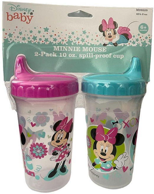 Disney 아기 유아용 여아용 빨대 컵 | 283.5g(10온스) 미니 마우스 빨대컵 (2팩) | 내구성 있는 블루 누출 방지 여행용 물병 아기 및 유아용 M99299, Disney 아기 유아용 여아용 빨대 컵 | 283.5