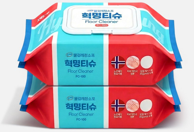 혁명티슈 가정용 물걸레 청소포 청소물티슈 바닥청소 FC-100, 2개
