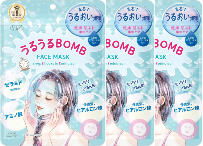 코세 클리어턴 우루우루BOMB 마스크팩 7매입 3개, 7개입