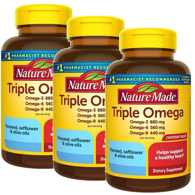 네이처 메이드 트리플 오메가 369 피쉬오일 아마씨유 홍화씨유 소프트젤 Nature Made Triple Omega Softgels, 3개, 74정 - 쿠팡