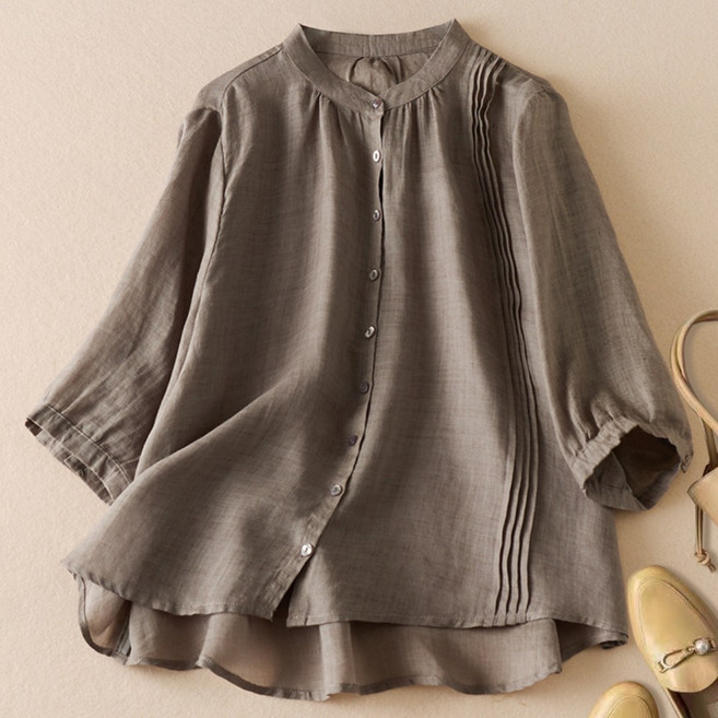 플랜앤유 여성 린넨 블라우스 여름 체형커버 반팔 루즈핏 셔츠