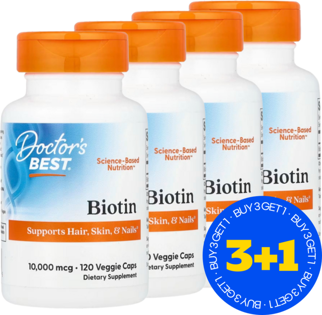 3+1 닥터스베스트 맥주효모 비오틴 10 000mcg 베지캡슐 120정 글루텐 프리 / 해외직구 미국정품, 4개