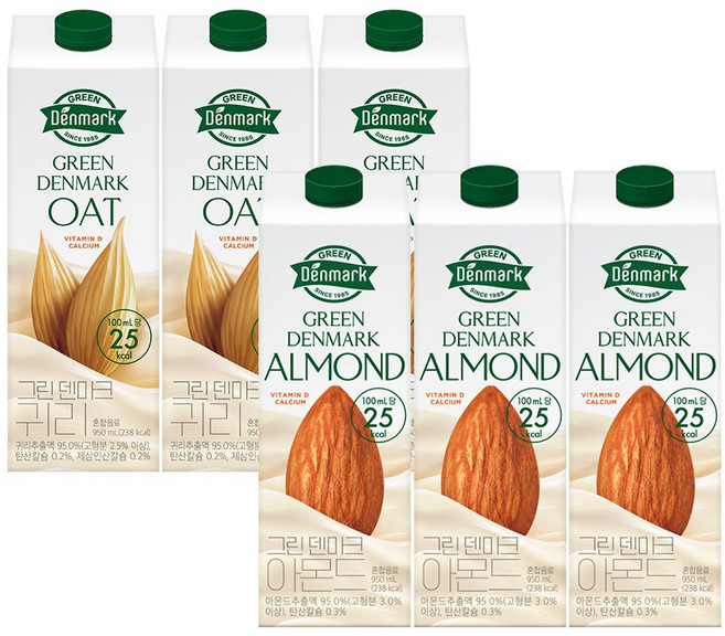 그린덴마크 아몬드950ml 3개 + 귀리 950ml 3개, 6개, 950ml
