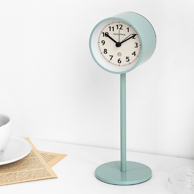 BS 무소음 스탠드 원형 알람시계 알림 탁상용, 민트