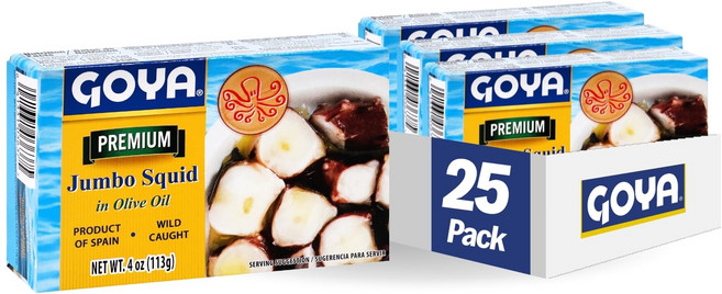 고야 푸드 문어 스타일 오징어 조각 올리브 오일 4 온스 Goya Foods Octopus Style Squid Pieces in Olive Oil 4 Ounce (Pack, 4 Ounce (Pack of 25), 1개, 113g