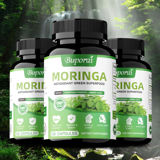 100% 순수 모링가 잎 분말 캡슐. 유기농 인증 모링가 잎. 필수 아미노산 항산화제 오메가를 함유한 천연 슈퍼푸드, 2개, 120정