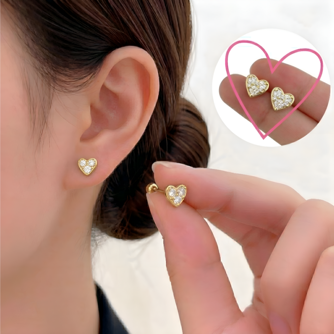 아데트 실버925 아담한 하트 큐빅 귀걸이 피어싱