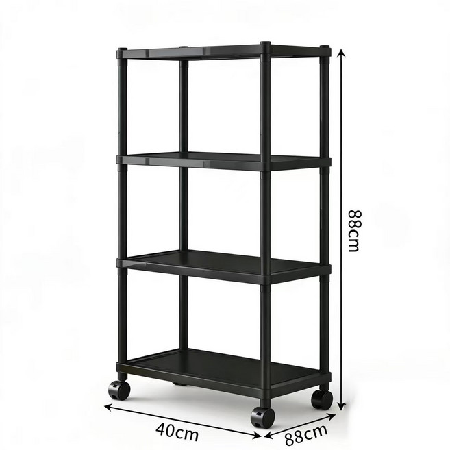 다용도 수납 선반 다층 이동식 트롤리 3단 수납장 가정용 틈새 수납장 YCY, 4단, 블랙 바퀴형