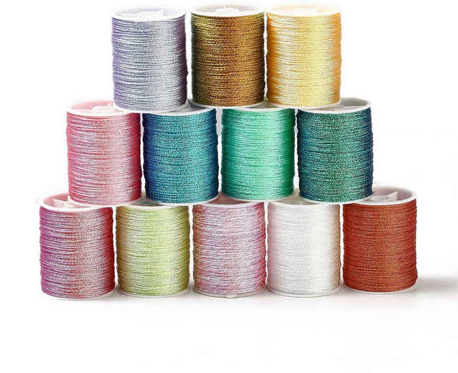 12개 12가지 색상 폴리에스테르 실 구슬 실 중국 매듭 짜임 끈 DIY 구슬 장신구 제작 라인 0.5mm, 혼합색