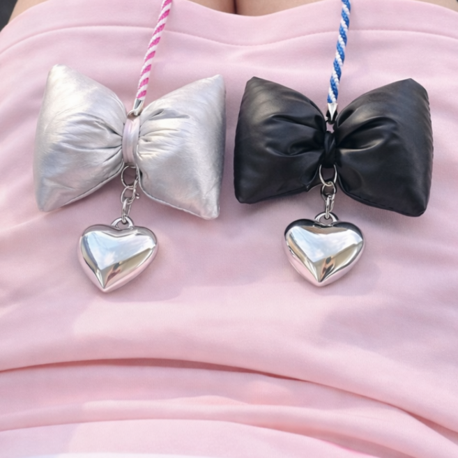 리본하트참 골프티걸이+롱티세트 숏티링 티꼿이 골프용품, 1세트, 블랙 + 실버