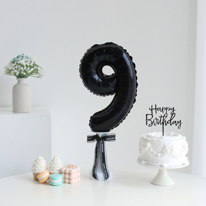 이벤트홀릭 숫자 풍선 스탠드 세트 생일파티용품 기념일, 9, 1개, 블랙