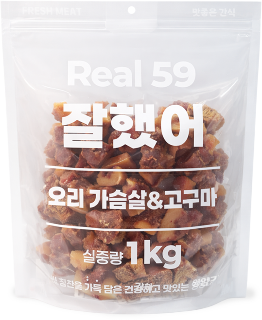 리얼59잘했어 강아지 대용량 영양 간식, 1개, 1kg, 오리가슴살고구마