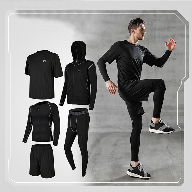 시스슈 남성 헬스트레이닝복 5종세트 스포츠 긴 코트1P 소매1P 반소매1P 타이즈1P 반바지1P 드라이핏 소재 달리기 헬스 라이딩 트레이닝 기능성 운동복