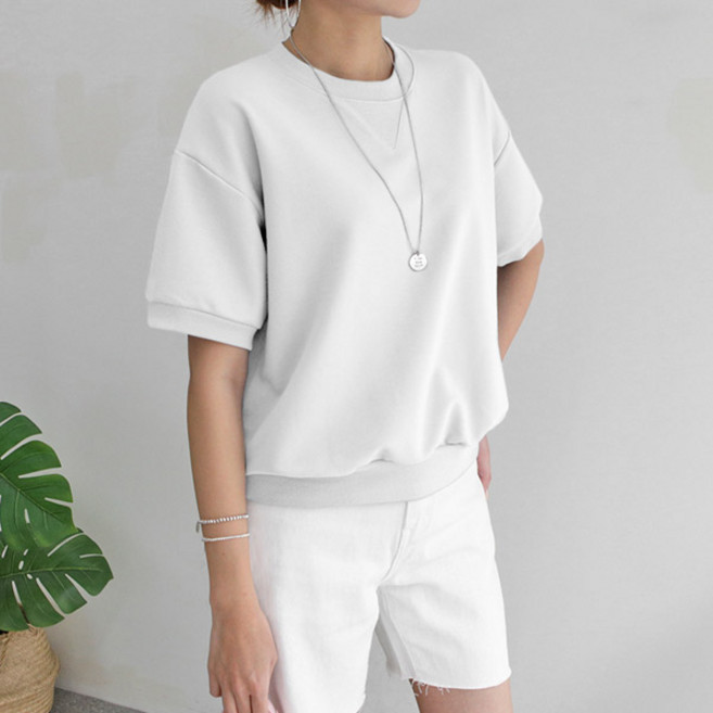 마이쏭 아이디삼각반팔맨투맨 여성용 빅사이즈 오버핏 롱티 반팔 데일리룩 박스티 루즈핏 맨투맨 삼각 반팔맨투맨