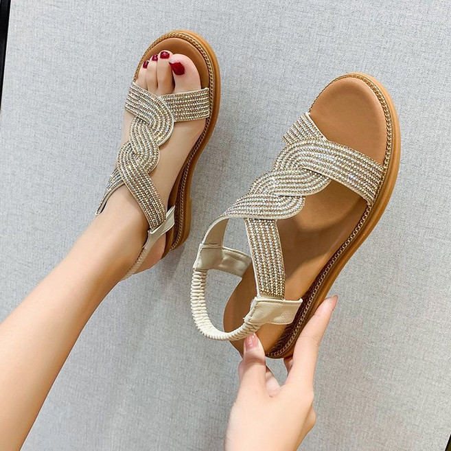 Ashysnow 로마 샌들 여성 여름 패션 큐빅 웨지 로마 샌들