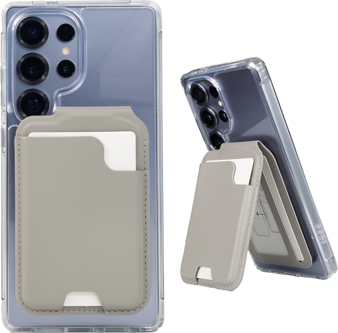 아이시(isee) 갤럭시(카메라컷) 맥세이프 강력자석 각도조절 접이식 스탠드 카드지갑 (카드4장 수납), 1세트, 아이보리