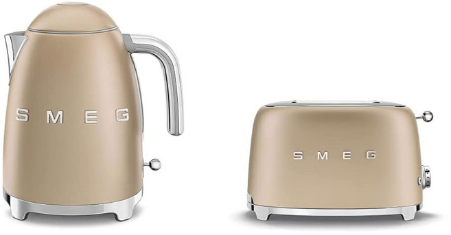 SMEG KLF03 7컵 전기 주전자 레트로 스타일 부드러운 개방 뚜껑 자동 차단 360 회전 베이스 제이드, 1.7 L, Matte Champagne