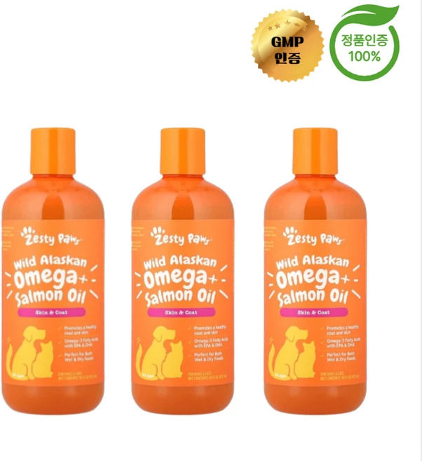 2+1 제스티 포우즈 야생 알래스카 오메가 + 연어 오일 강아지 및 고양이용 473ml, 3개 - 쿠팡