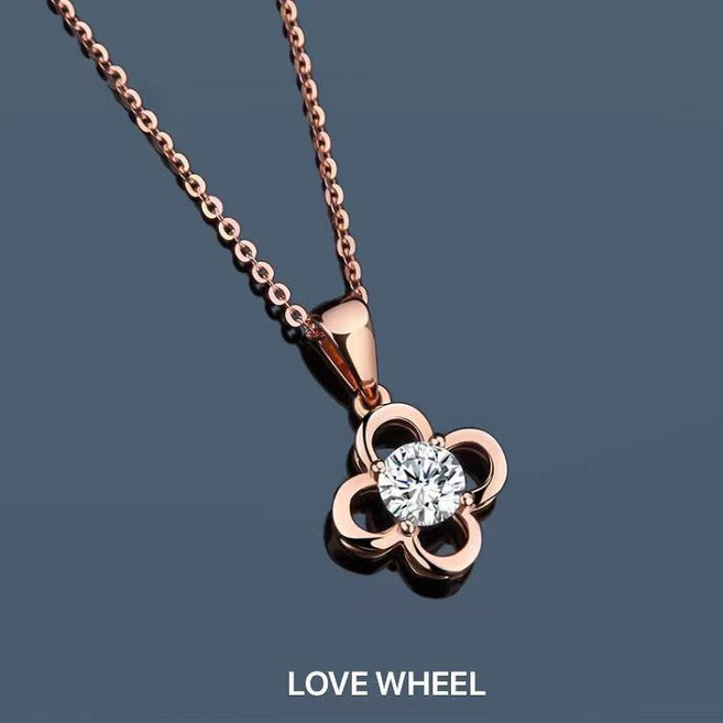 LOVE WHEEL 四葉草S925純銀鍍玫瑰金項鍊 施華洛世奇鋯石