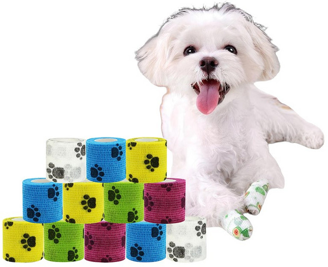 빛깃닥 반려동물붕대 일회용신발 신축성 좋은 붕대신발 강아지양말 애견신발 고양이 자가접착붕대 12개입 세트, 1세트, 화이트