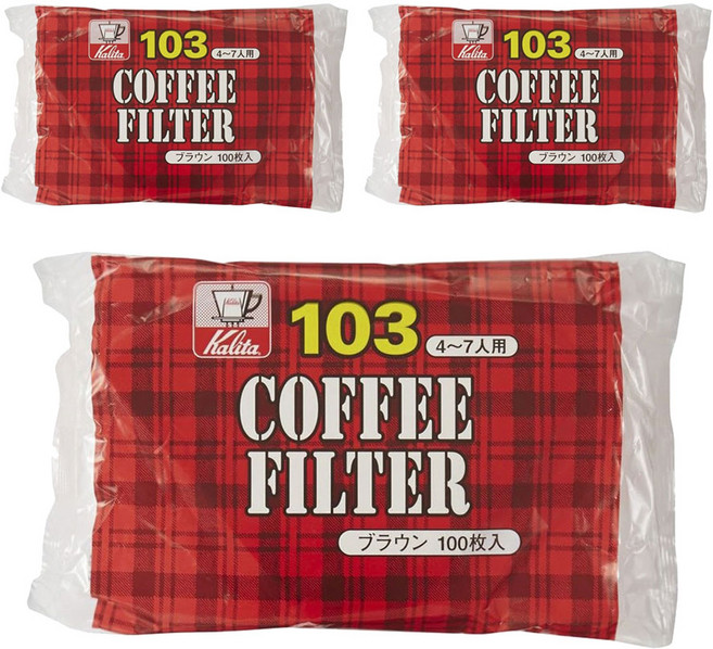 칼리타 커피 필터 브라운 4-7인용 NK103, 3개, 100개